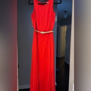 Eliza J Vibrant Red Sleeveless Maxi with Gold Belt